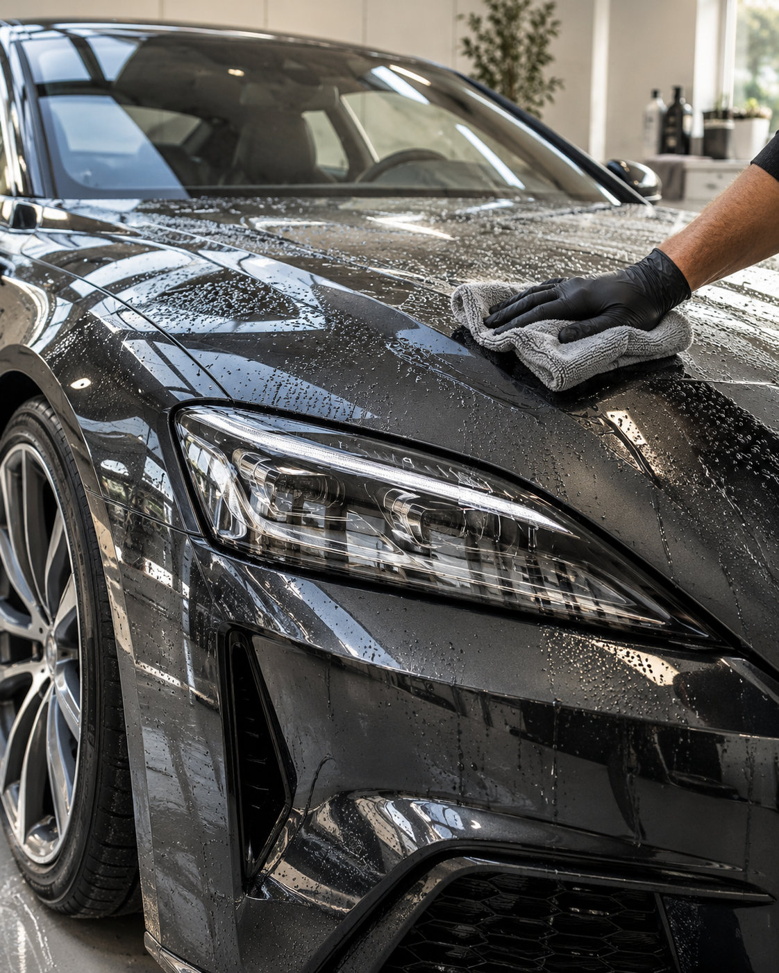 Entretien extérieur d'une voiture noire